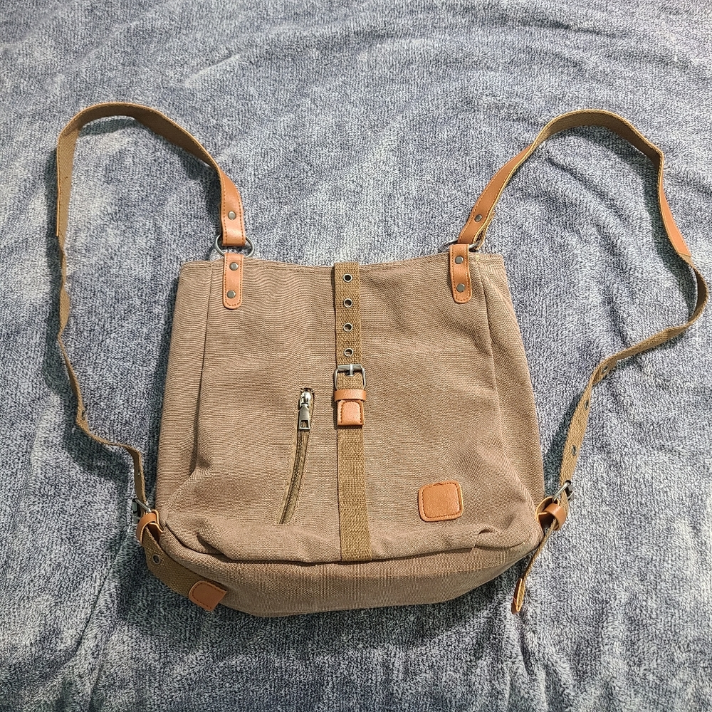 Tan Canvas Backpack w/ Adjustable Straps